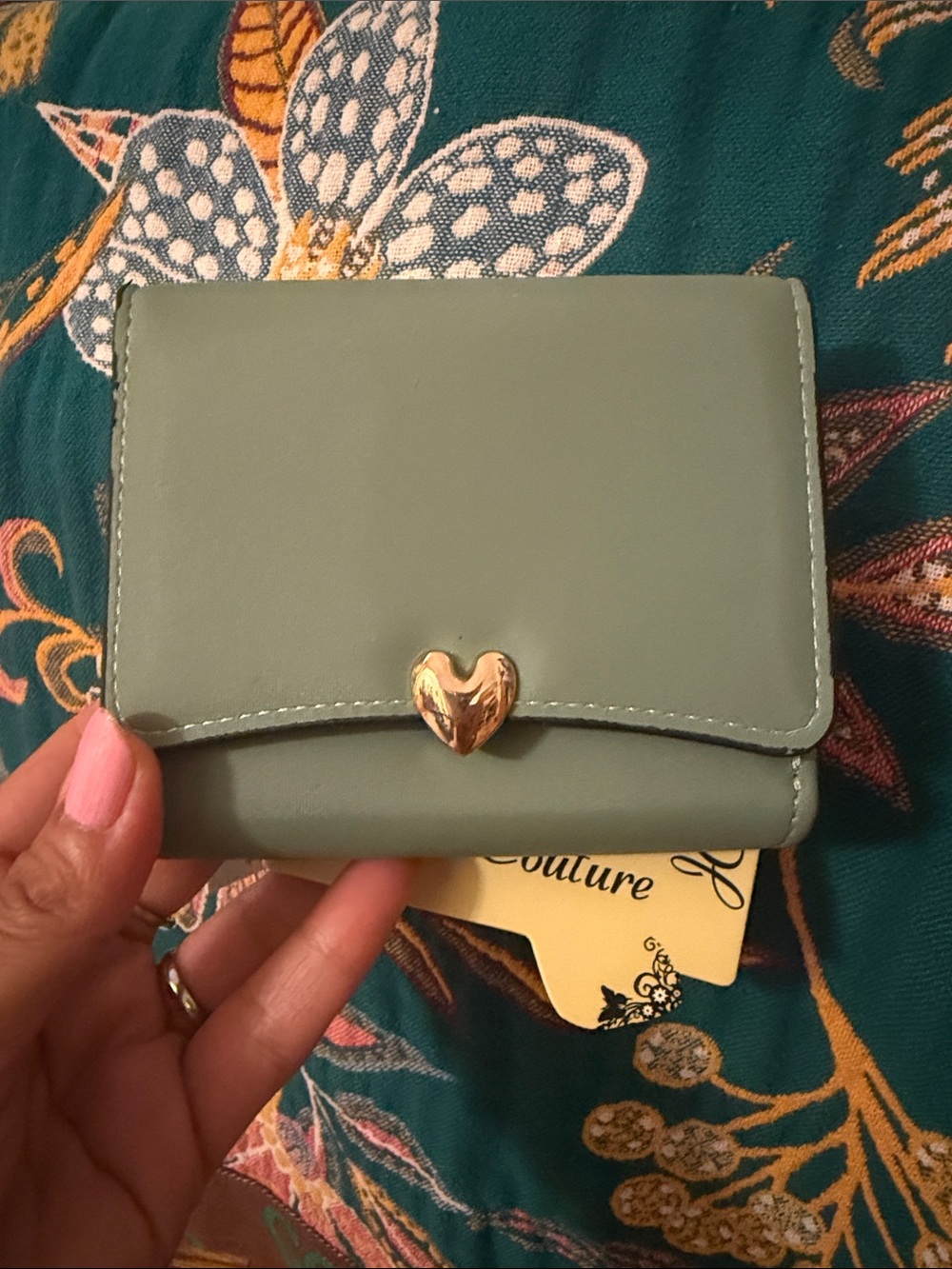 Charming Heart-Accent Sage Green Wallet